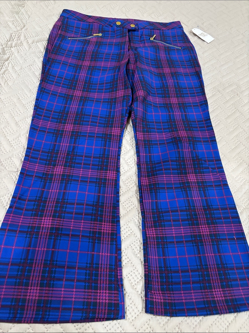 Time and Tru Blue and Pink Plaid Boot Cut Pants